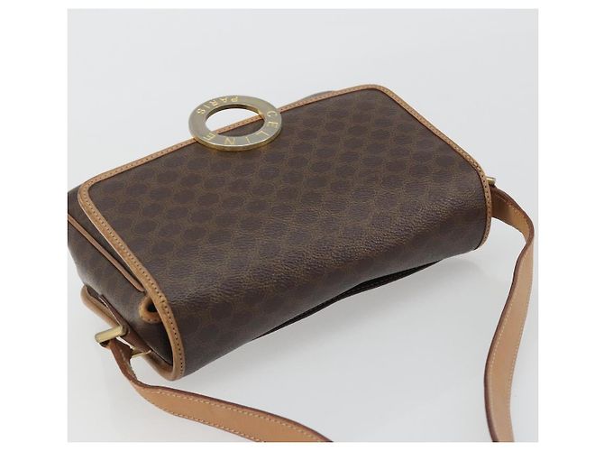 Céline Borsa a tracolla circolare CELINE Macadam Canvas PVC Pelle Marrone Oro Auth 189595 D'oro - vista 6
