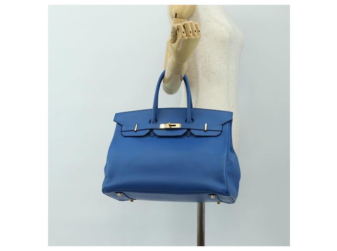 Hermès Borsa HERMES Birkin 35 in pelle blu oro autentica 188015SM D'oro - vista 31