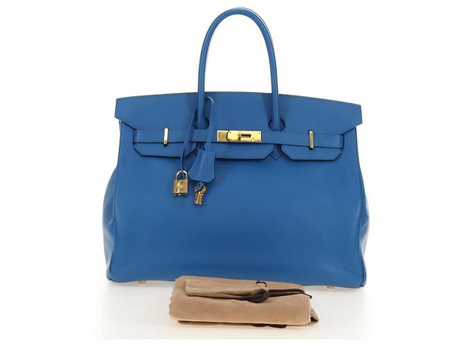Hermès Borsa HERMES Birkin 35 in pelle blu oro autentica 188015SM D'oro - vista 32
