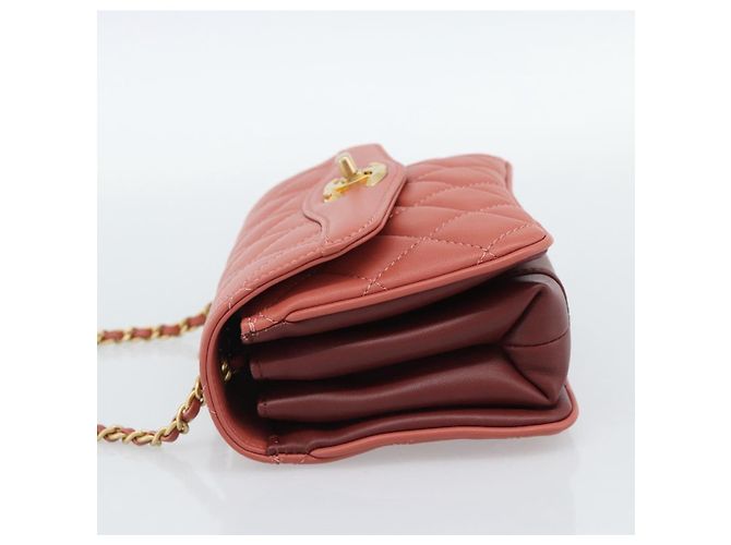 CHANEL Matelasse Chain Shoulder Bag Lamb Skin Pink Gold CC Auth 190185SAM Rosa D'oro - vista 3