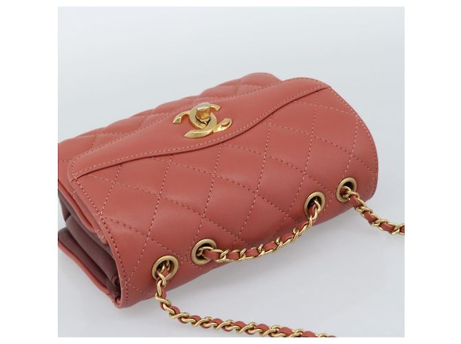 CHANEL Matelasse Chain Shoulder Bag Lamb Skin Pink Gold CC Auth 190185SAM Rosa D'oro - vista 6