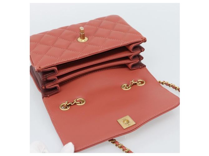 CHANEL Matelasse Chain Shoulder Bag Lamb Skin Pink Gold CC Auth 190185SAM Rosa D'oro - vista 9