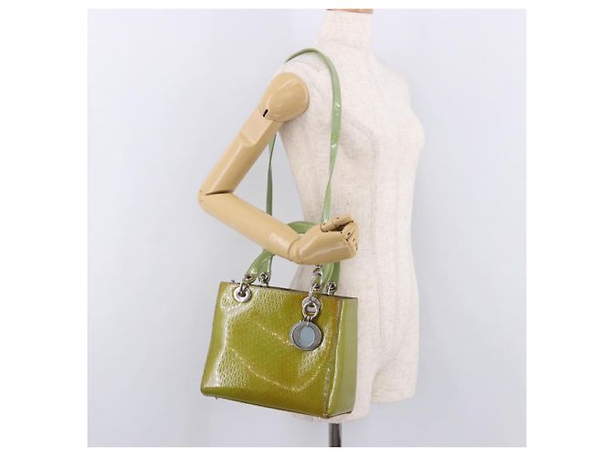 Borsa Christian Dior Canage vernice 2way Verde Argento Auth bs35916A - vista 25