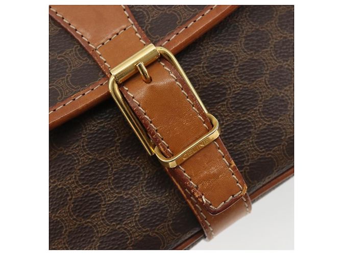 Céline Borsa a tracolla CELINE Macadam Canvas PVC Pelle Marrone Oro Auth ka4976 D'oro - vista 10