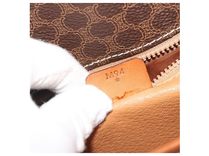 Céline Borsa a tracolla CELINE Macadam Canvas PVC Pelle Marrone Oro Auth ka4976 D'oro - vista 12
