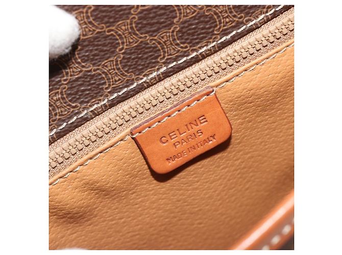 Céline Borsa a tracolla CELINE Macadam Canvas PVC Pelle Marrone Oro Auth ka4976 D'oro - vista 18