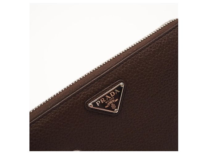 Prada Vitello Daino Leather Triangle Logo Long Wallet Brown - view 11