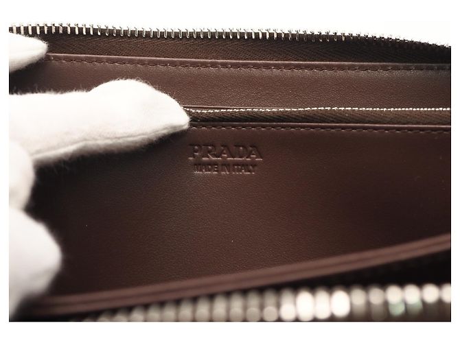 Prada Vitello Daino Leather Triangle Logo Long Wallet Brown - view 14