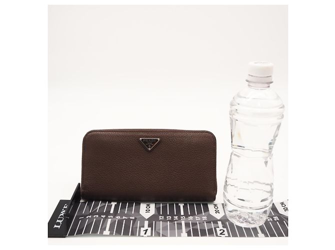 Prada Vitello Daino Leather Triangle Logo Long Wallet Brown - view 3