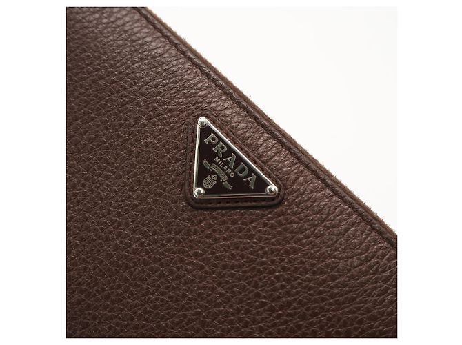 Prada Vitello Daino Leather Triangle Logo Long Wallet Brown - view 5