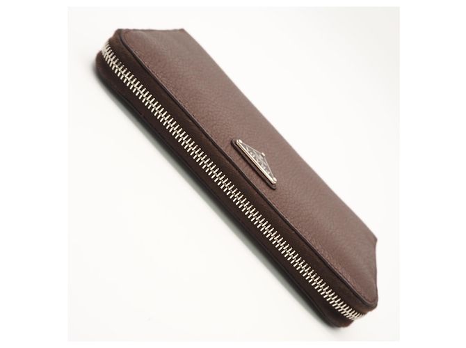 Prada Vitello Daino Leather Triangle Logo Long Wallet Brown - view 7