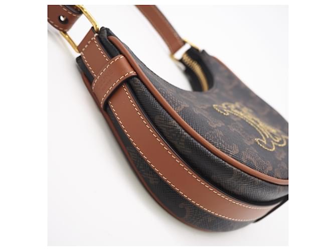 Céline Borsa a spalla CELINE Triomphe Mini Ava Marrone Beige - vista 7