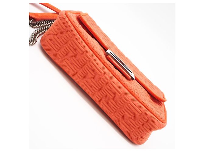 Sac Baguette Fendi en toile et cuir avec chaîne midi et double bandoulière Orange - vue 10