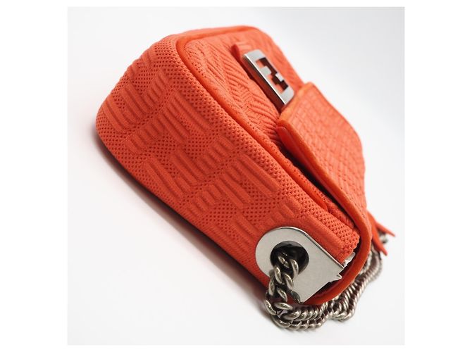 Sac Baguette Fendi en toile et cuir avec chaîne midi et double bandoulière Orange - vue 11
