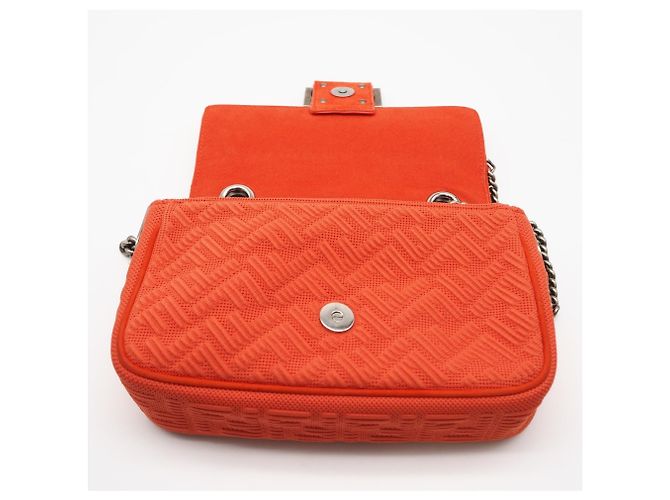 Sac Baguette Fendi en toile et cuir avec chaîne midi et double bandoulière Orange - vue 13