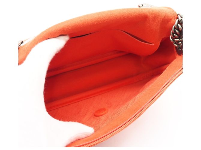 Sac Baguette Fendi en toile et cuir avec chaîne midi et double bandoulière Orange - vue 14