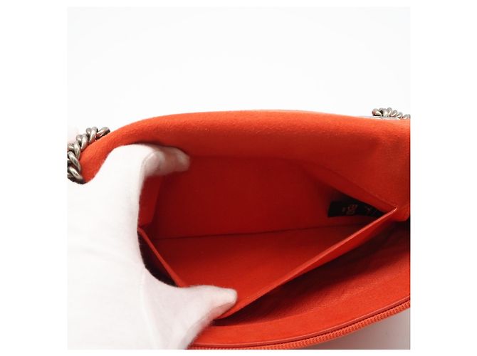 Sac Baguette Fendi en toile et cuir avec chaîne midi et double bandoulière Orange - vue 15