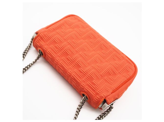 Sac Baguette Fendi en toile et cuir avec chaîne midi et double bandoulière Orange - vue 2