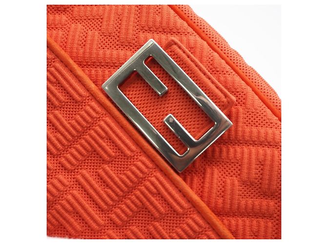 Sac Baguette Fendi en toile et cuir avec chaîne midi et double bandoulière Orange - vue 5