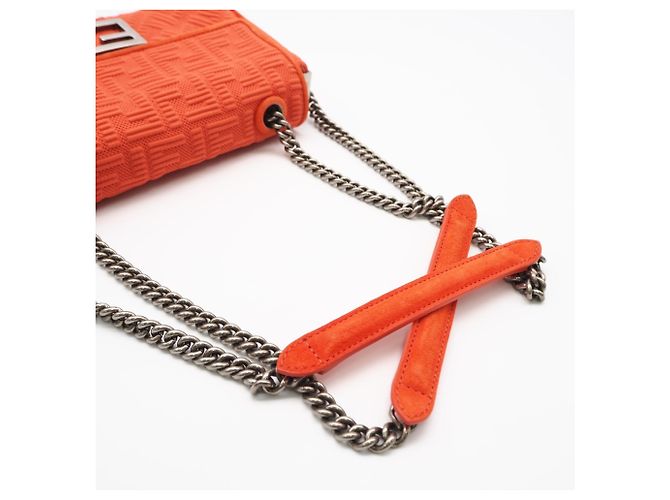 Sac Baguette Fendi en toile et cuir avec chaîne midi et double bandoulière Orange - vue 8