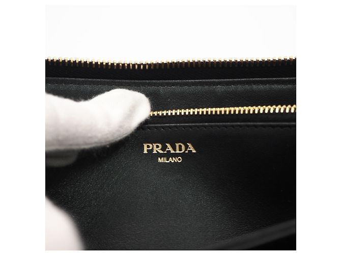 Prada Saffiano Metal Round Reißverschluss-Langgeldbörse Schwarz - Ansicht 13