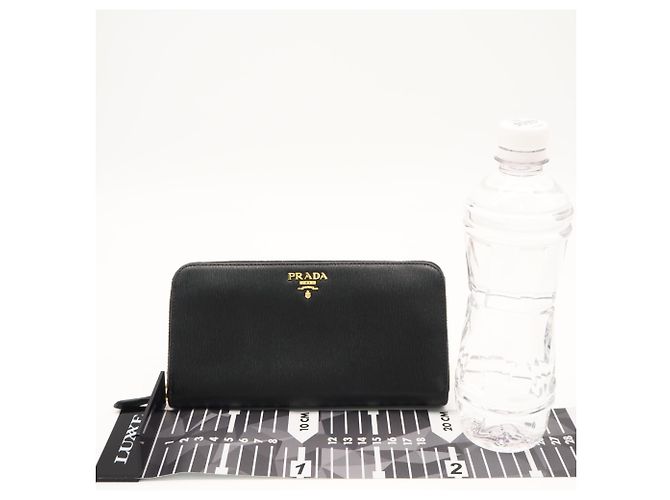 Prada Saffiano Metal Round Reißverschluss-Langgeldbörse Schwarz - Ansicht 3