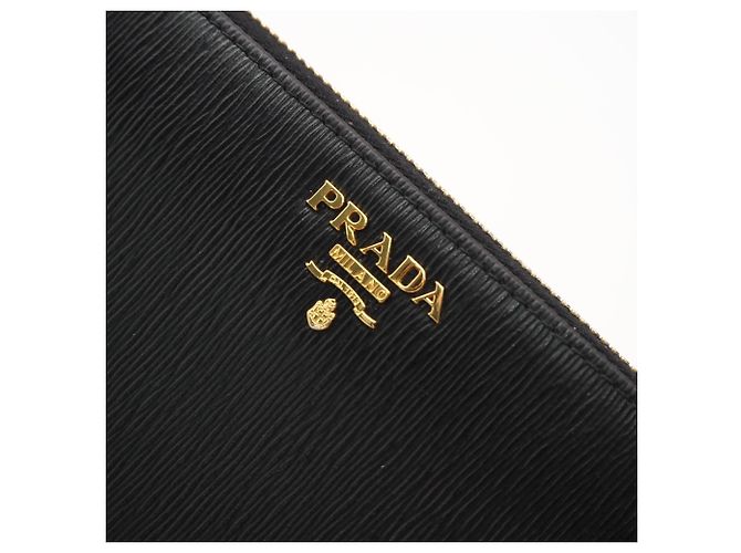 Prada Saffiano Metal Round Reißverschluss-Langgeldbörse Schwarz - Ansicht 5