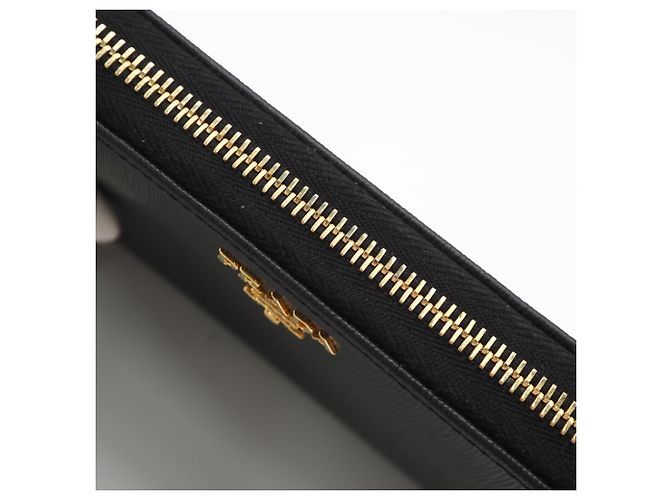 Prada Saffiano Metal Round Reißverschluss-Langgeldbörse Schwarz - Ansicht 9