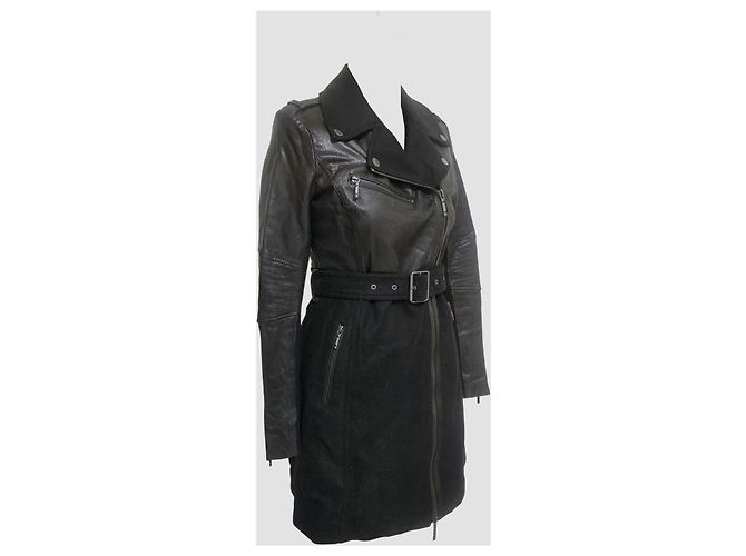 Abrigo Biker BCBG Max Azria Johnna Cuero y Lana Negro - vista 2