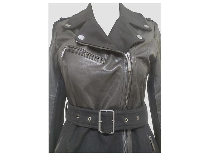 Abrigo Biker BCBG Max Azria Johnna Cuero y Lana Negro - vista 5