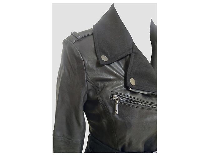 Abrigo Biker BCBG Max Azria Johnna Cuero y Lana Negro - vista 6