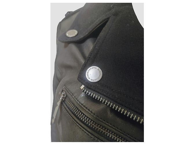 Abrigo Biker BCBG Max Azria Johnna Cuero y Lana Negro - vista 8