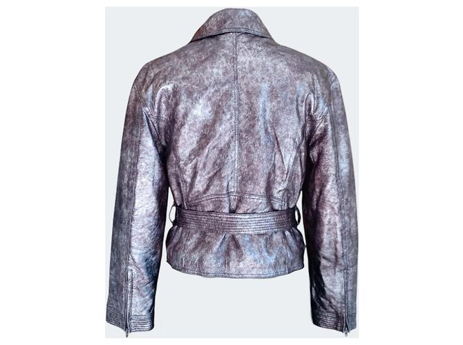 Versus Versace Leder Bikerjacke Metallic Silber Taupe IT 42 Braun Golden Bronze - Ansicht 3
