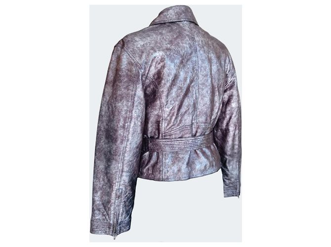 Versus Versace Leder Bikerjacke Metallic Silber Taupe IT 42 Braun Golden Bronze - Ansicht 4
