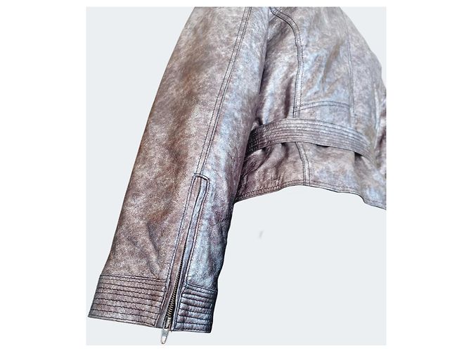 Versus Versace Leder Bikerjacke Metallic Silber Taupe IT 42 Braun Golden Bronze - Ansicht 8