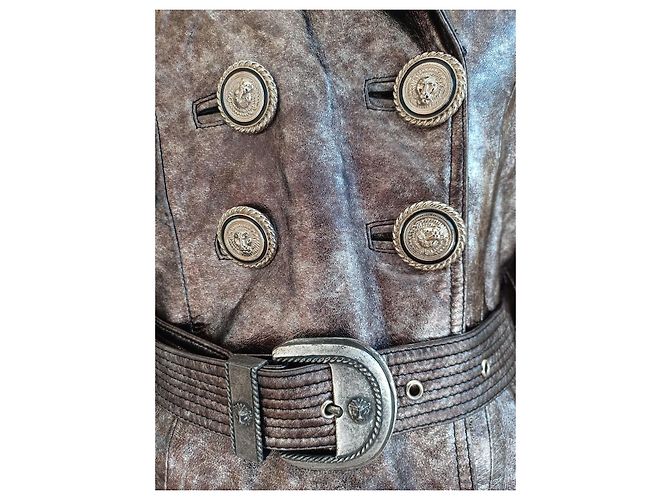 Versus Versace Leder Bikerjacke Metallic Silber Taupe IT 42 Braun Golden Bronze - Ansicht 9