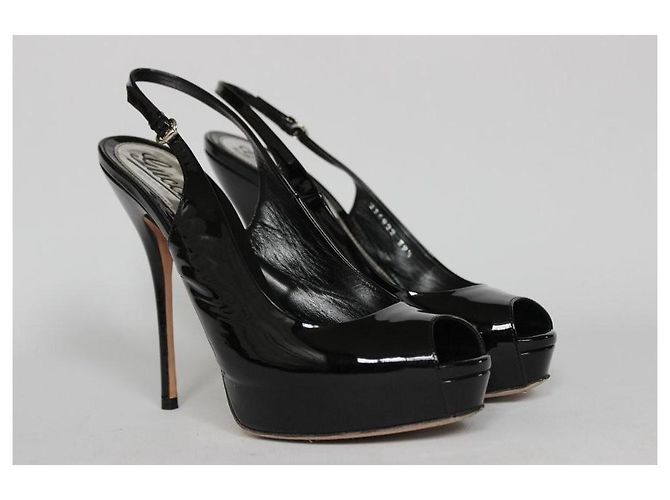Gucci Décolleté Slingback Peep-Toe in Vernice Nera Nero - vista 2