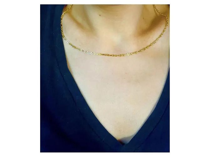 Autre Marque Collana a Catena Figaro in Argento 925 Placcata Oro D'oro - vista 11