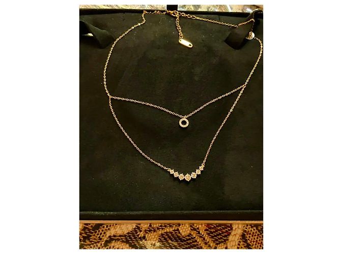 Autre Marque Collana a due strati dorata con pendenti a cerchio e barra in zircone D'oro - vista 10