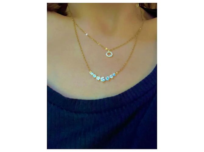 Autre Marque Collana a due strati dorata con pendenti a cerchio e barra in zircone D'oro - vista 5