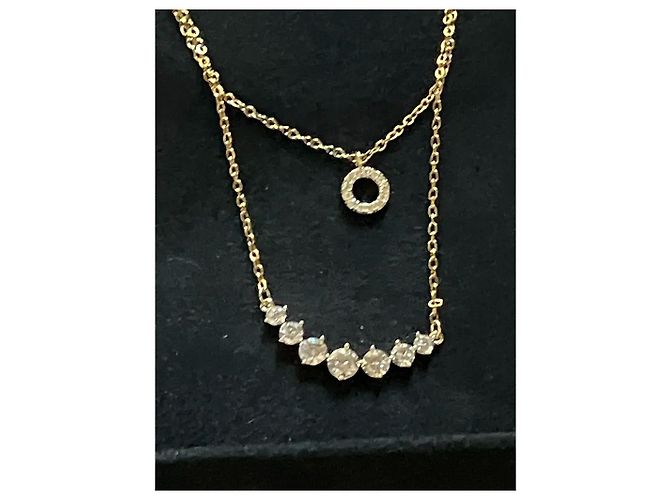 Autre Marque Collana a due strati dorata con pendenti a cerchio e barra in zircone D'oro - vista 7