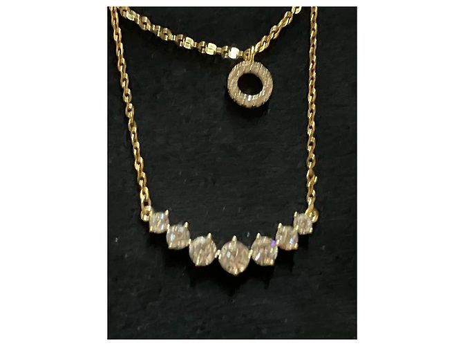 Autre Marque Collana a due strati dorata con pendenti a cerchio e barra in zircone D'oro - vista 9
