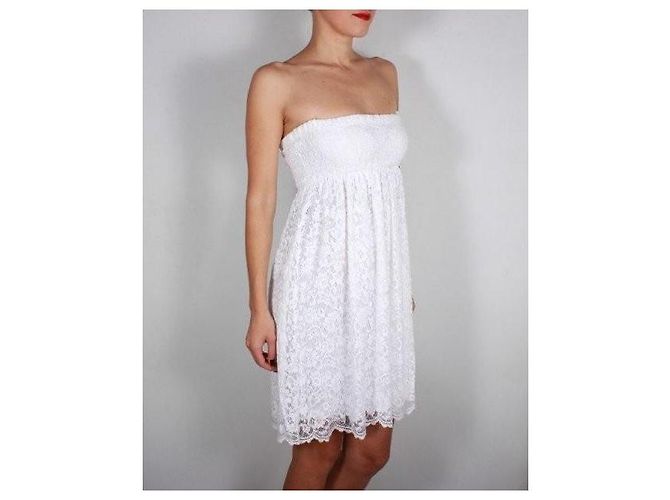 Autre Marque Blugirl Blumarine Vestido palabra de honor de encaje blanco - vista 5