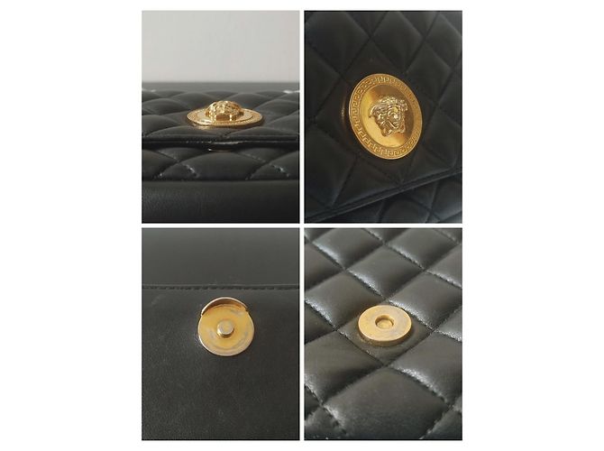 Versace Bolsa La Medusa em pele de cordeiro acolchoada preta Preto Dourado - vista 10