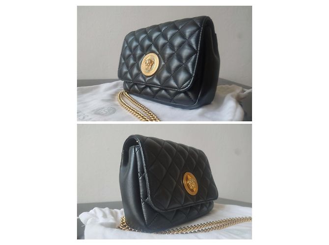 Versace Bolsa La Medusa em pele de cordeiro acolchoada preta Preto Dourado - vista 2