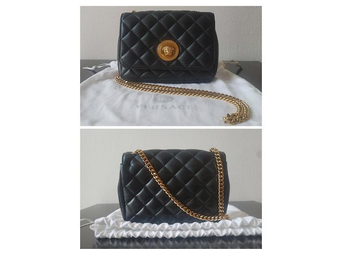 Versace Bolsa La Medusa em pele de cordeiro acolchoada preta Preto Dourado - vista 3