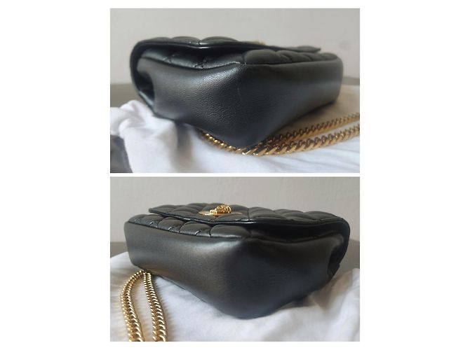 Versace Bolsa La Medusa em pele de cordeiro acolchoada preta Preto Dourado - vista 6