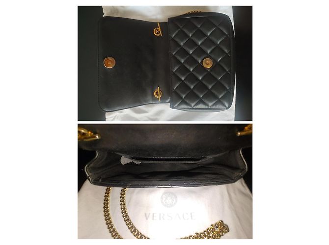 Versace Bolsa La Medusa em pele de cordeiro acolchoada preta Preto Dourado - vista 7