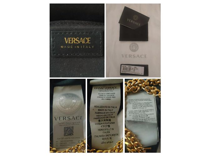 Versace Bolsa La Medusa em pele de cordeiro acolchoada preta Preto Dourado - vista 9