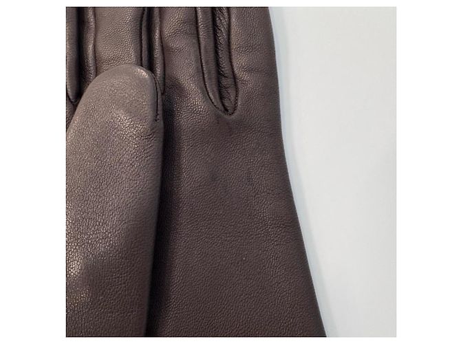 Hermès Luvas curtas de seda e couro marrom Hermes - vista 6